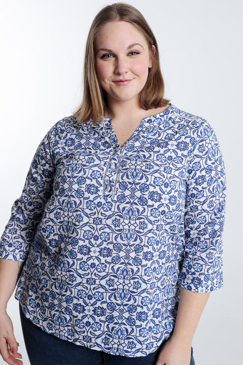  Blouse met tweekleurige print-Paprika-1