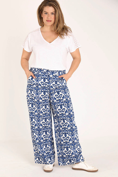 Exclusief SHEEGO - Wijde broek van viscose met tweekleurige grafische print-Paprika-5