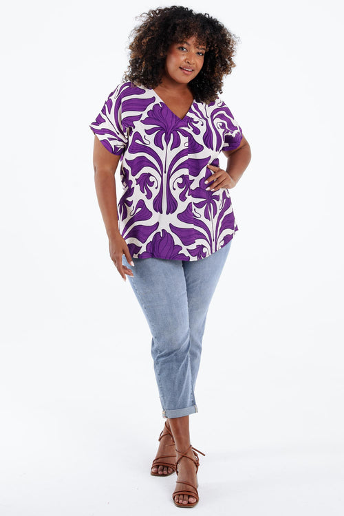 Bicolor blouse met bloemenprint-Paprika-8