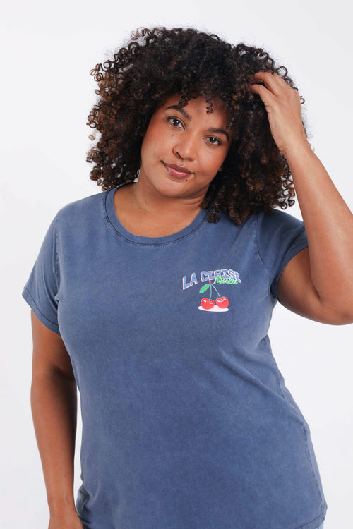 Katoenen T-shirt met kersenprint-Paprika-6