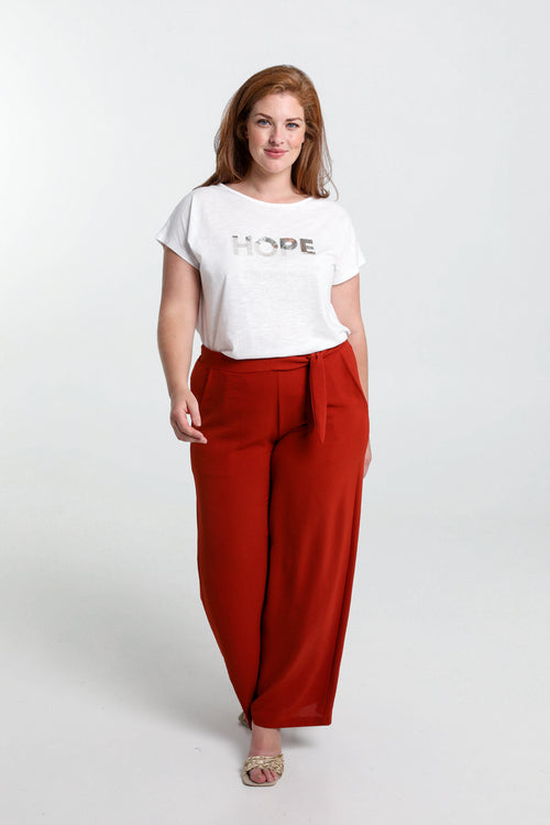 Losse, effen broek met geknoopte riem-Paprika-9
