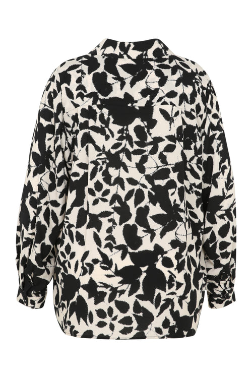 Hemd in viscose met tweekleurig bloemenmotief-Paprika-11