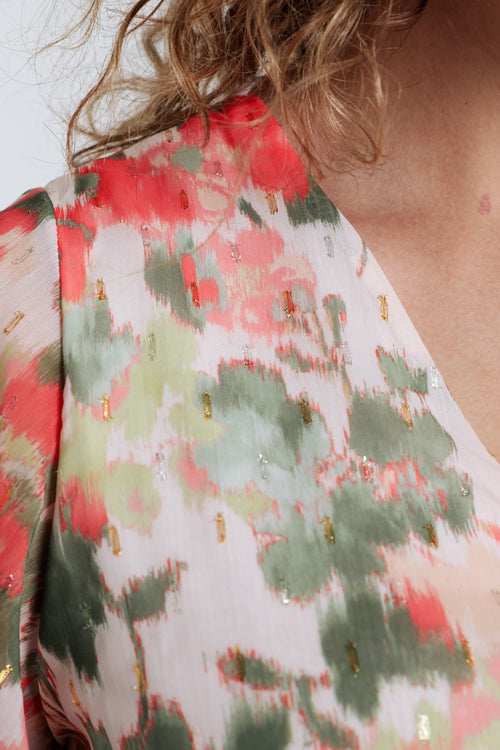 Bloes met bloemenprint en lurex-Paprika-6