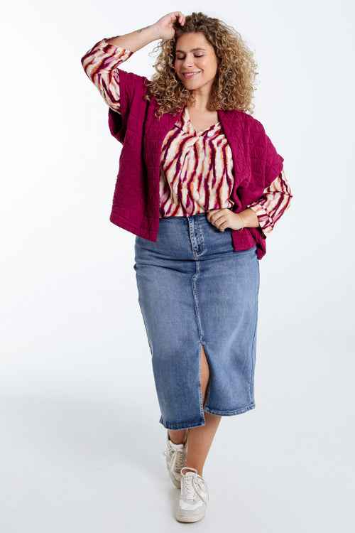 Gewatteerde effen kimono jas-Paprika-8
