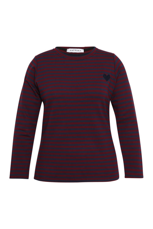 Gestreepte sweater met geborduurd hart-Paprika-1