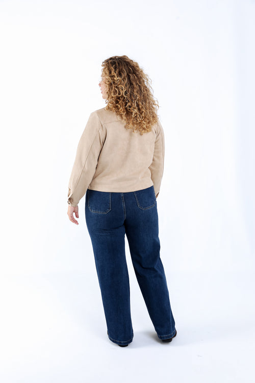 Veste courte effet suédine unie-Paprika-1