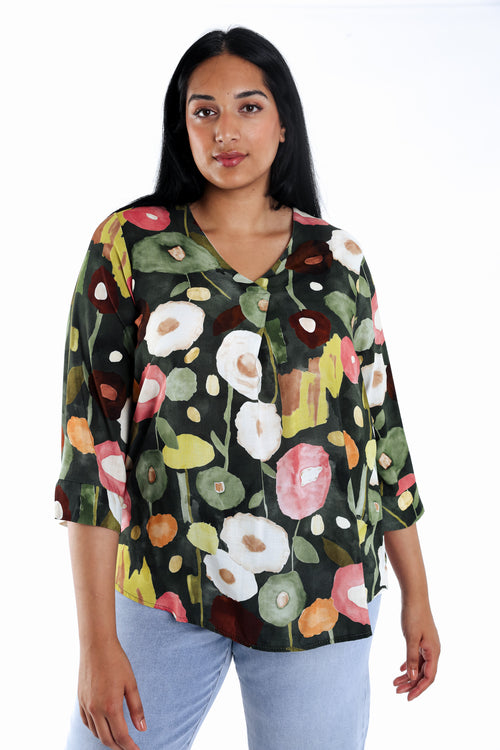 Blouse van viscose met klaproosprint-Paprika-1