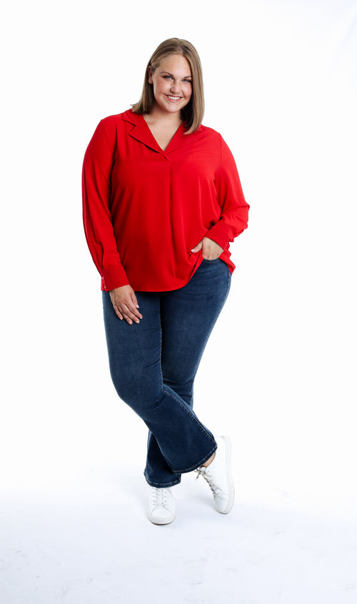 Effen blouse met reverskraag-Paprika-5