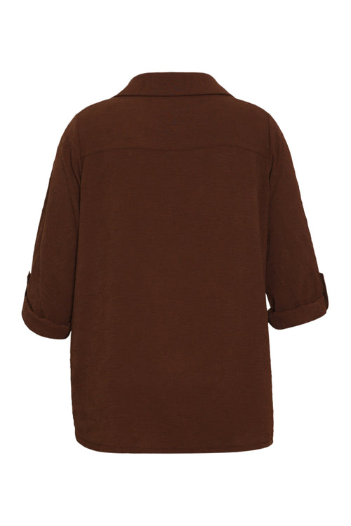 Effen overhemd met reliëf bloemenpatroon-Paprika-9