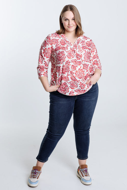  Geborduurd T-shirt met bloemenprint-Paprika-7