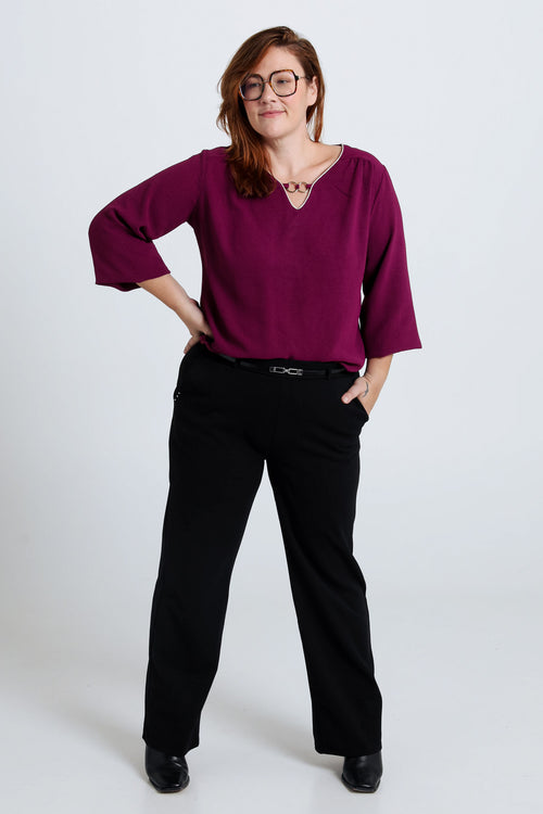 Effen T-shirt met lurex en juweel-Paprika-9