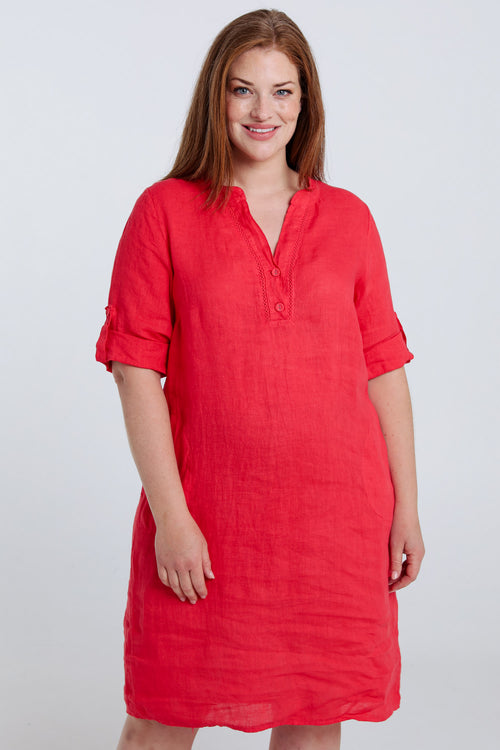 Effen linnen tuniek jurk-Paprika-1