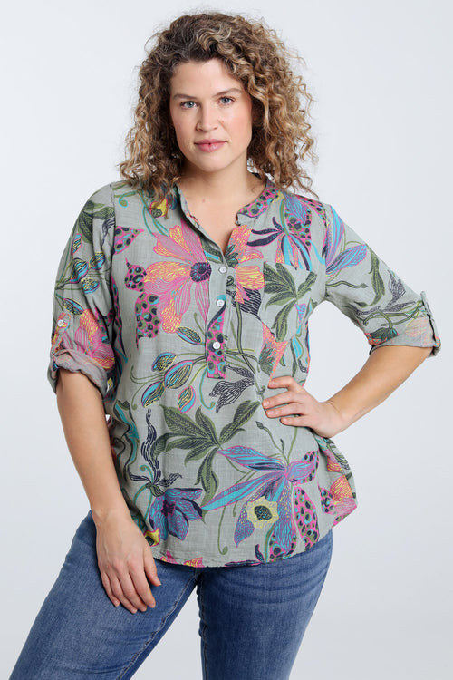 Blouse van katoenen mousseline met bloemenprint-Paprika-3