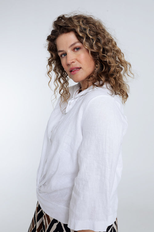 Effen linnen blouse met strik-Paprika-6