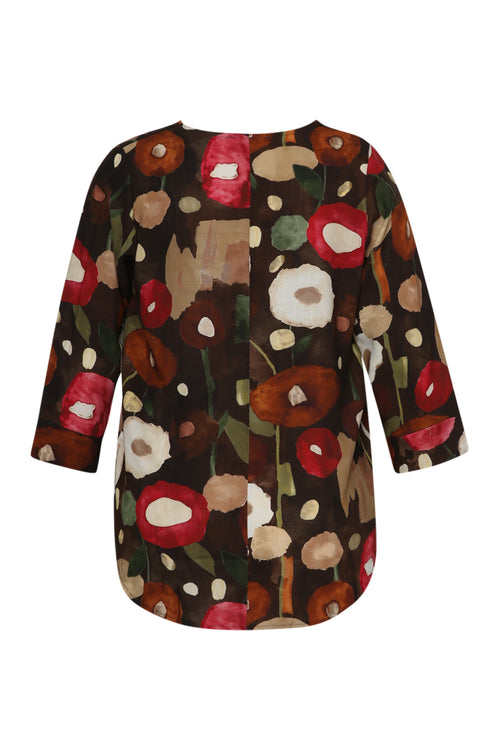 Blouse van bedrukt viscose met klaprozen-Paprika-10