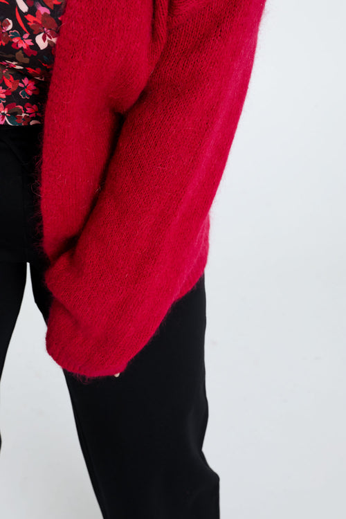 Effen, open cardigan in zacht mohair-Paprika-6