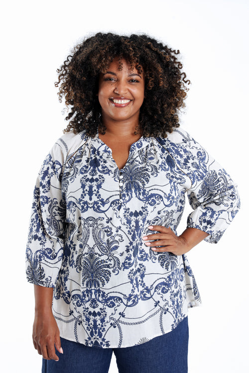 Blouse van katoen met bloemenprint-Paprika-1