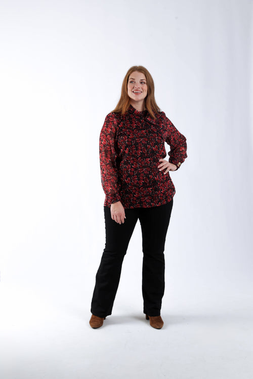 Blouse met bladerenprint en lurex lavallière-Paprika-8