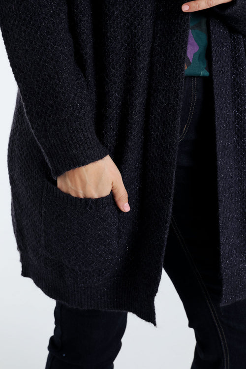 Lange, effen cardigan met sjaalkraag en decoratieve knopen-Paprika-4