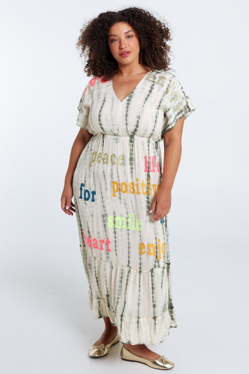 Lange jurk van viscose met tie-dye print-Paprika-1