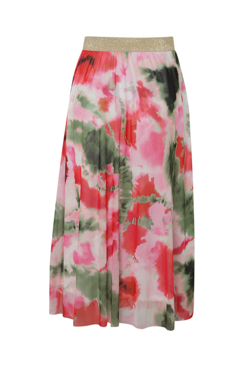 Lange rok van bloemenprint gaas-Paprika-11