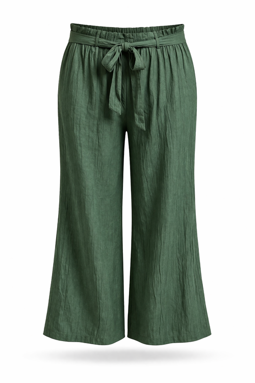 Wijde broek van effen viscose met geplooid effect-Paprika-2