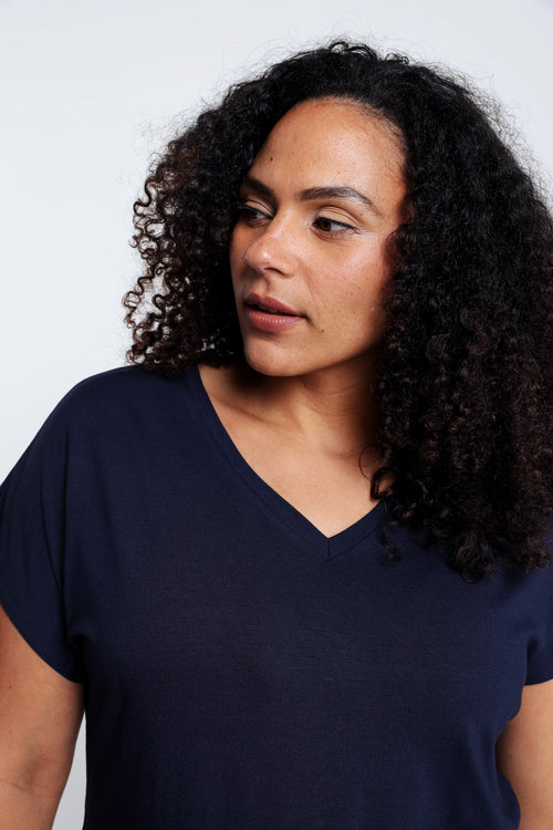 Effen T-shirt in viscose-Paprika-3