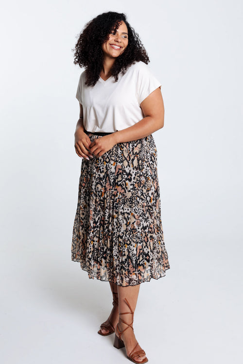 Jupe longue en voile froissé imprimé peau de bête-Paprika-6