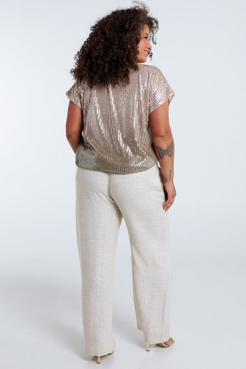Linnen en viscose broek met lurexdetail-Paprika-2