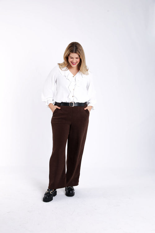 Pantalon large en velours côtelé avec ceinture-Paprika-7
