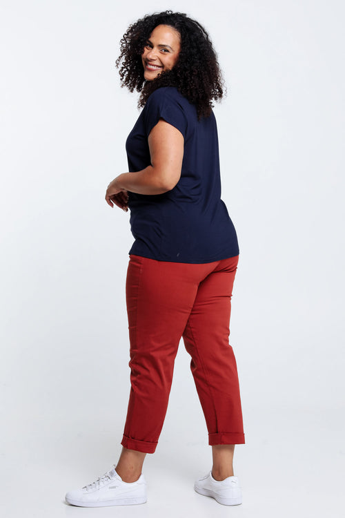 Effen T-shirt in viscose-Paprika-2