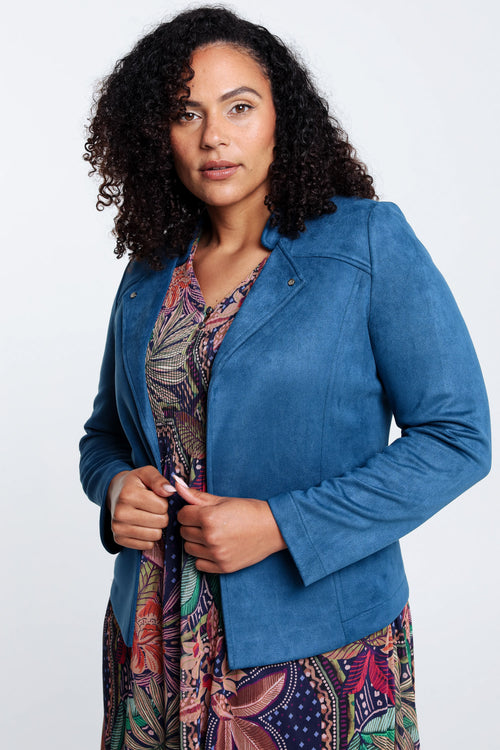 Kort, effen motorjasje met suède-effect-Paprika-4