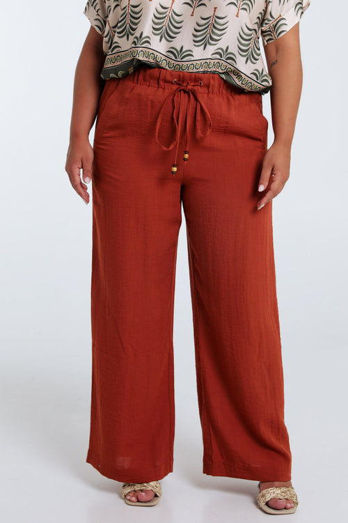 Effen viscose wijde broek-Paprika-2