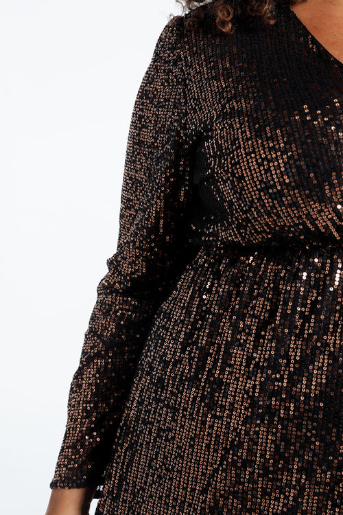 Jurk met pailletten en wikkelhals-Paprika-6