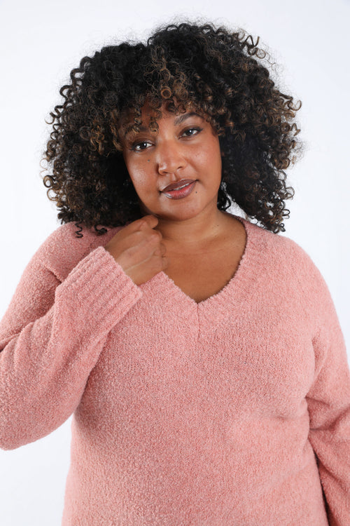 Effen bouclé trui-Paprika-4