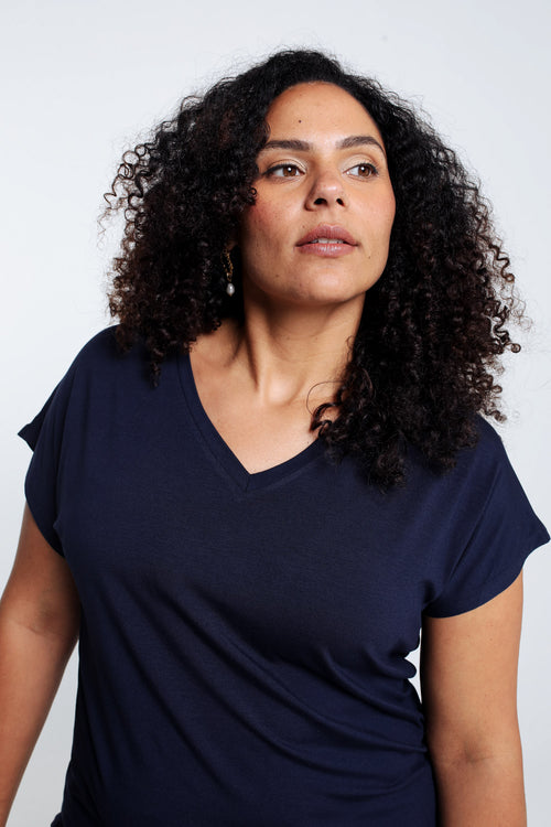 Effen T-shirt in viscose-Paprika-5
