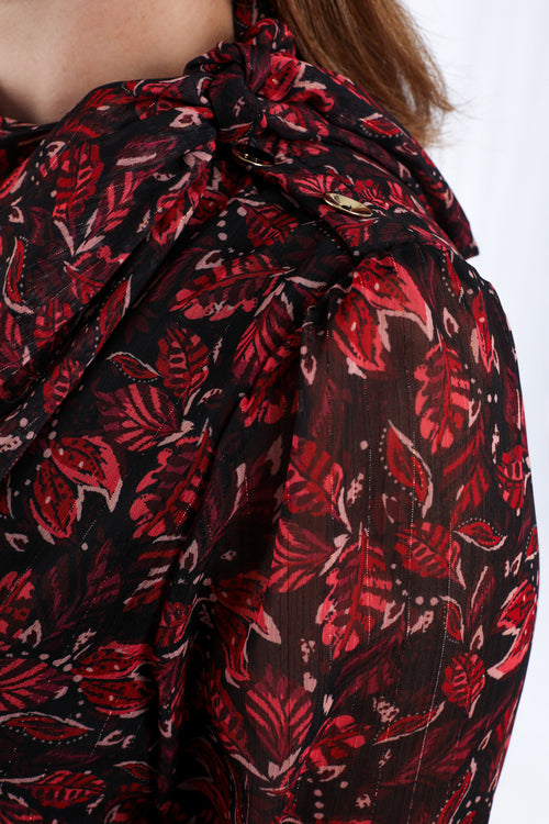 Blouse met bladerenprint en lurex lavallière-Paprika-5