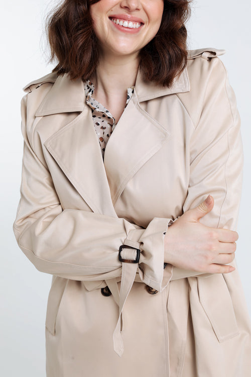 Halflange, effen trenchcoat met dubbele rij knopen-Paprika-4