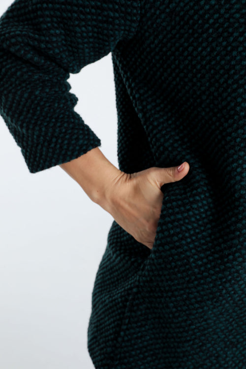 Korte, effen jas in gespikkelde stof met wol-Paprika-5