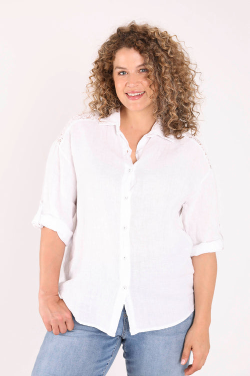 Effen linnen blouse met kant-Paprika-2