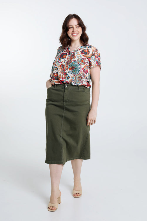 Halflange, effen rok met split vooraan-Paprika-9