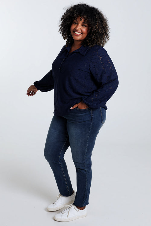 Effen T-shirt met opengewerkte bloemen-Paprika-9