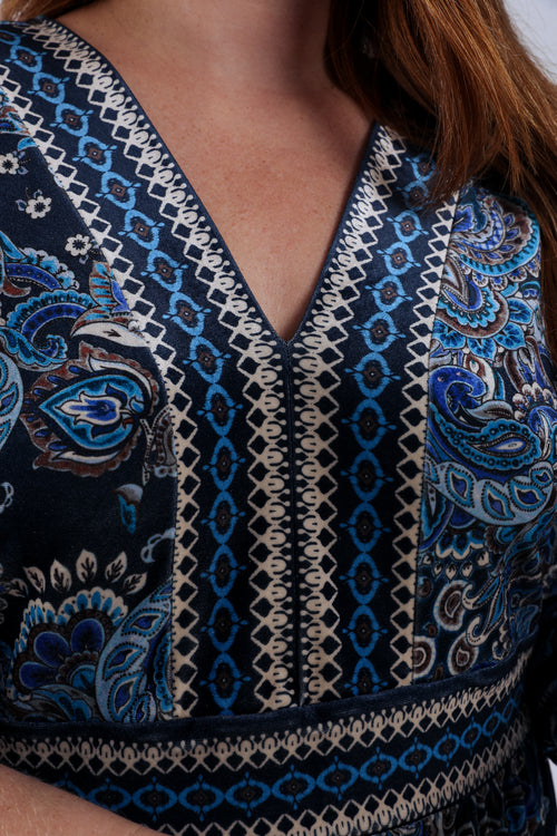 Jurk van fluweel met paisleyprint-Paprika-4