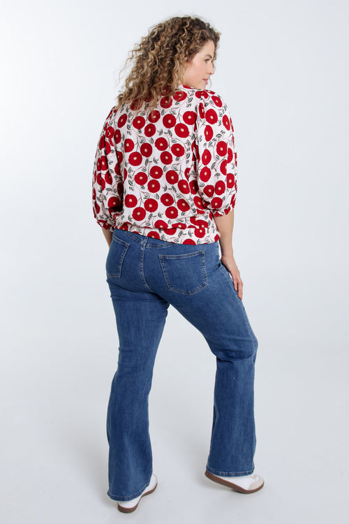 Boîteblouse met bloemenprint-Paprika-2