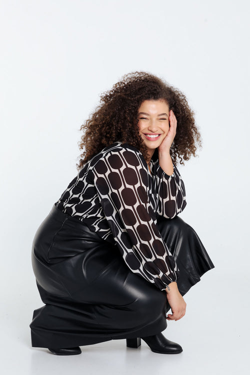 Jupe mi-longue unie en faux cuir-Paprika-9