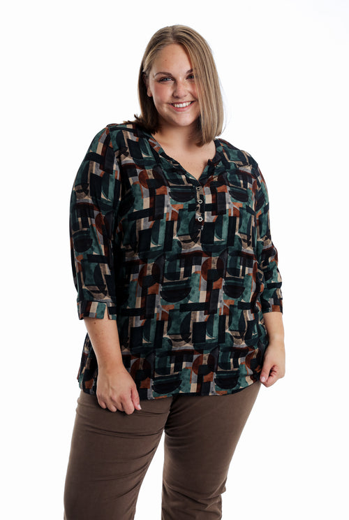 Blouse van bedrukte viscose met grafisch dessin-Paprika-1