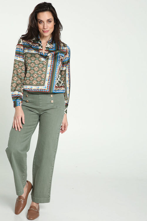 Effen palazzo broek met 6 gouden knopen vooraan-Paprika-6