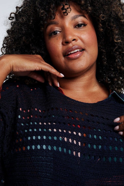 Pull filet rayé en viscose-Paprika-5