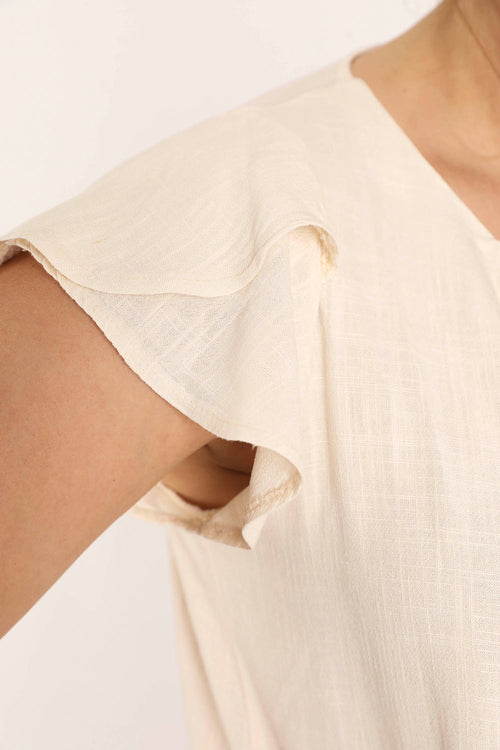 Effen blouse van viscose en linnen-Paprika-4