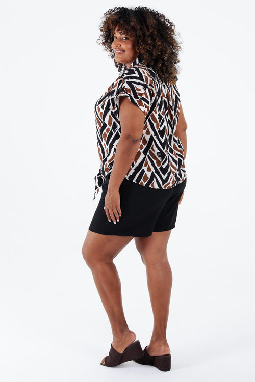 Blouse geknoopt in viscose met etnisch patroon-Paprika-2